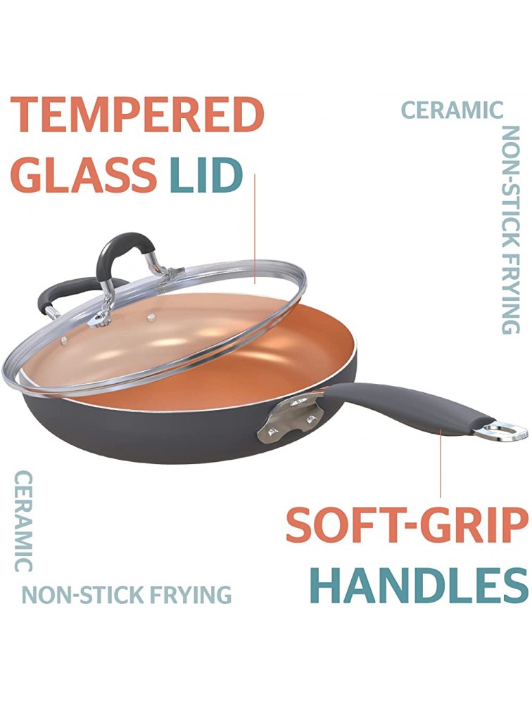 SUNHOUSE 11 inch Ceramic Nonstick Frying Pan with Lid Soft Grip PFOA-free Cooking Fry Pan with Non-toxic Lead-free Ceramic Coating Non Stick Skillet Pan - B60K8PR94