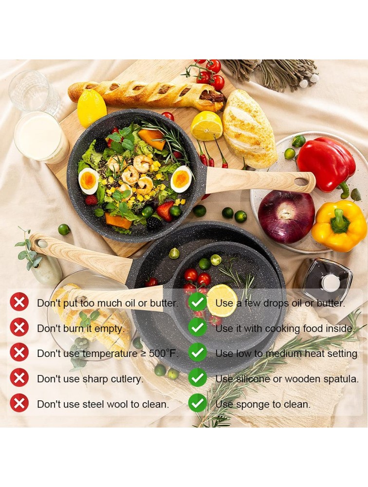 YUZIZ Nonstick Frying Pan Stone Fry Pan Non-Stick Coating Omelet Pan Skillet Cookware PFOA Free All Stove Induction Compatible 9.5inch - B8CNQMLIU