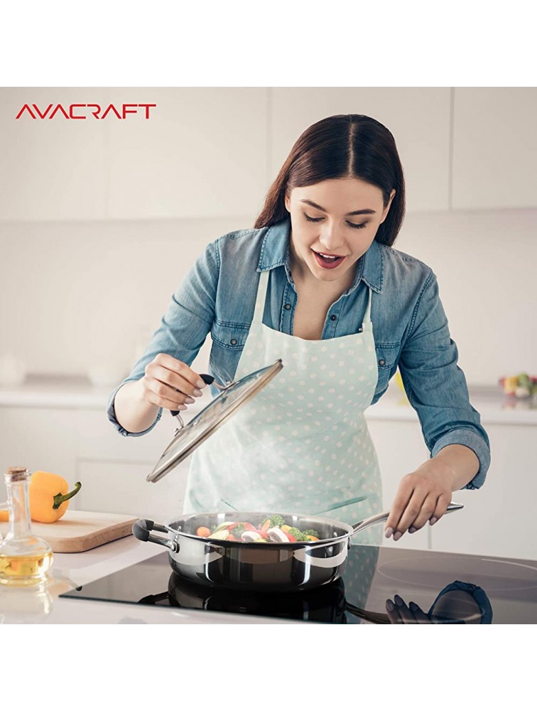 AVACRAFT 18 10 Tri-Ply Stainless Steel Saute Pan with Lid Stay Cool Handle Helper Handle Induction Pan Versatile Stainless Steel Skillet Sauté Pans in our Pots and Pans cookware 3.5 Quarts - B7UMYHP92