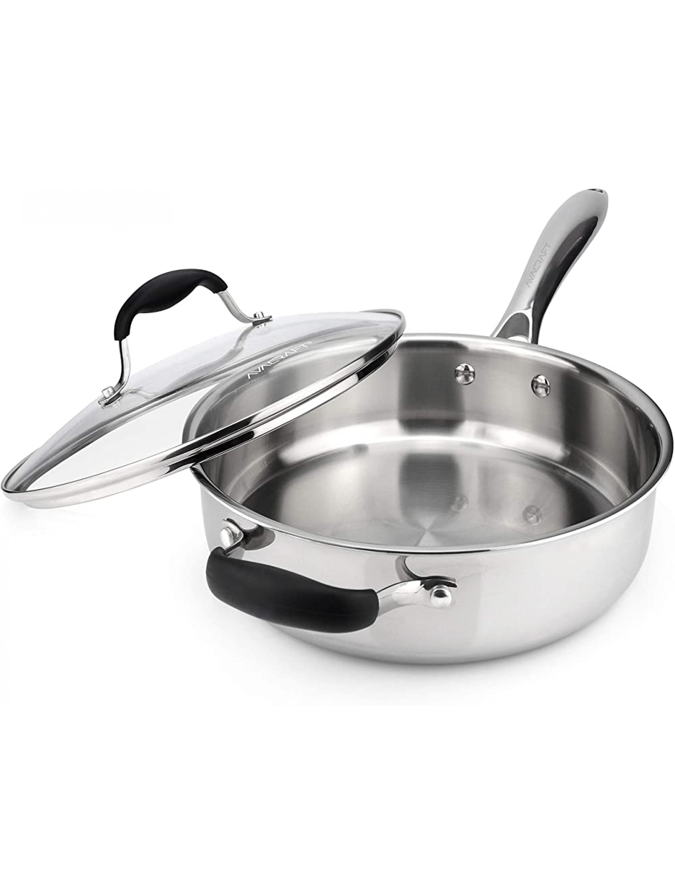 AVACRAFT 18 10 Tri-Ply Stainless Steel Saute Pan with Lid Stay Cool Handle Helper Handle Induction Pan Versatile Stainless Steel Skillet Sauté Pans in our Pots and Pans cookware 3.5 Quarts - B7UMYHP92