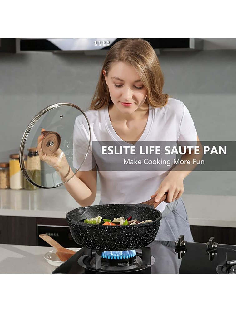 ESLITE LIFE 5 Quart 11 Inch Saute Pan with Lid Nonstick Deep Skillet Frying Pan Jumbo Cooker Induction Compatible PFOA & PTFEs Free - BVKENP64B