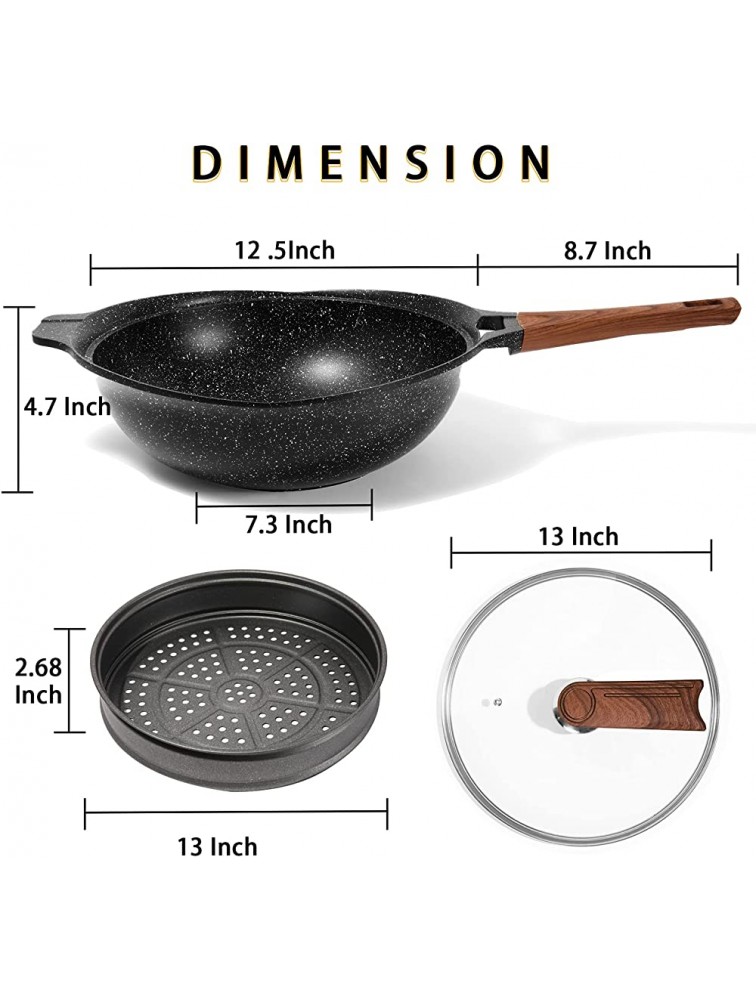 ESLITE LIFE Nonstick Woks & Stir-fry Pans with Steamer Deep Frying Pan with Lid Induction Compatible 6.5 Quart 12.5 Inch & Steamer - BL5LTTP4P