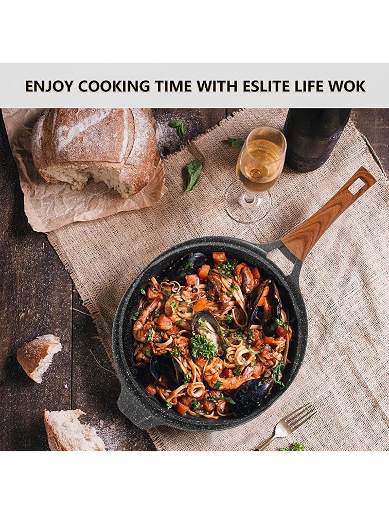 ESLITE LIFE Nonstick Woks & Stir-fry Pans with Steamer Deep Frying Pan with Lid Induction Compatible 6.5 Quart 12.5 Inch & Steamer - BL5LTTP4P
