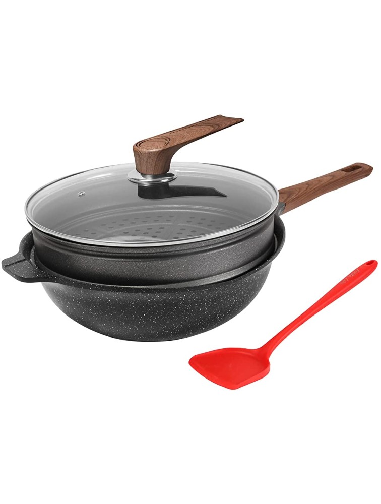 ESLITE LIFE Nonstick Woks & Stir-fry Pans with Steamer Deep Frying Pan with Lid Induction Compatible 6.5 Quart    12.5 Inch & Steamer - BL5LTTP4P