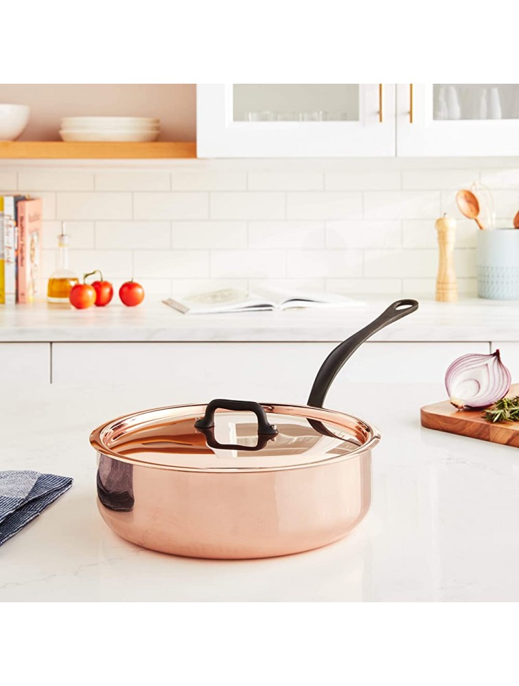 Mauviel M'Heritage M150C Copper Saute Pan with Lid. 3L 3.5 quart 24 cm. 9.5 with Cast Stainless Steel Iron Eletroplated Handle - BYWSM7BZS