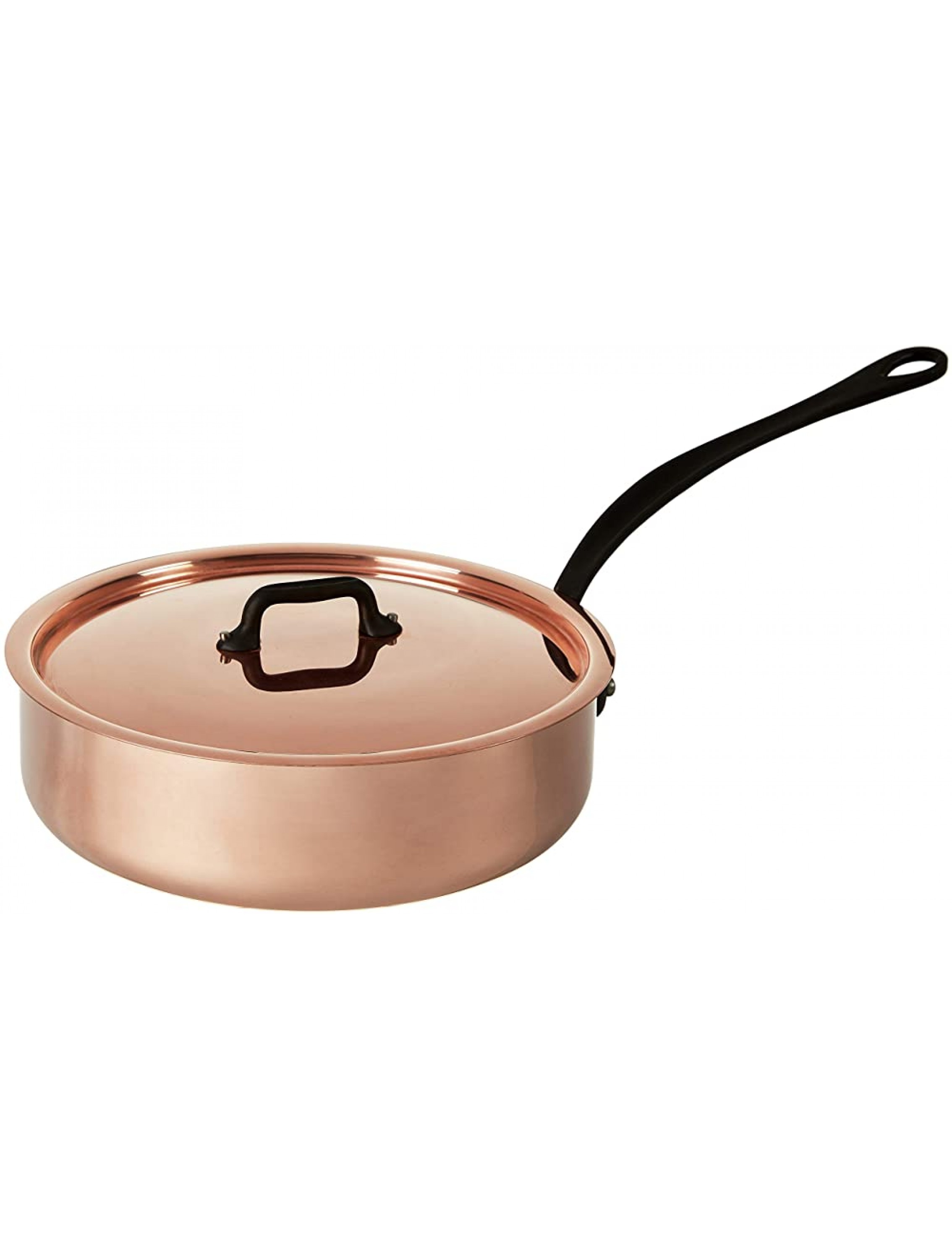 Mauviel M'Heritage M150C Copper Saute Pan with Lid. 3L 3.5 quart 24 cm. 9.5 with Cast Stainless Steel Iron Eletroplated Handle - BYWSM7BZS