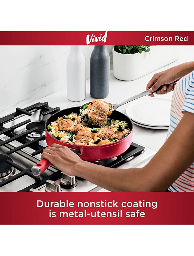 Ninja C20130 Foodi NeverStick Vivid 3-Quart Sauté Pan with Glass Lid Nonstick Durable & Oven Safe To 400°F Cool-Touch Handles Crimson Red - B8Q92P72U