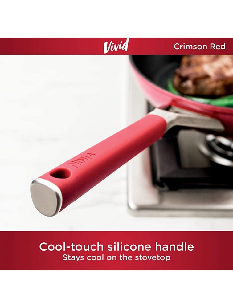 Ninja C20130 Foodi NeverStick Vivid 3-Quart Sauté Pan with Glass Lid Nonstick Durable & Oven Safe To 400°F Cool-Touch Handles Crimson Red - B8Q92P72U