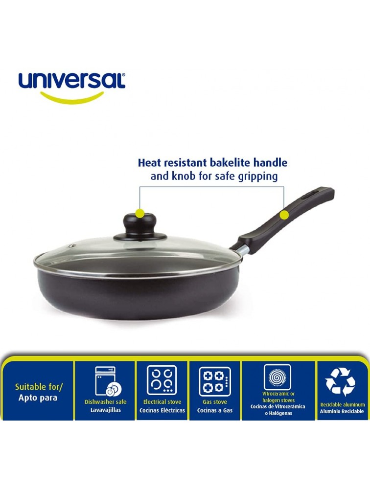 Nonstick aluminum fry pan with glass lid and steam vent 9.4 in diameter - B38VF6J5F