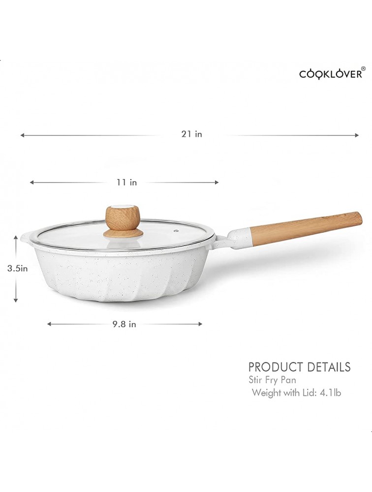 Nonstick Induction Sauté Pan with Lid-11inch& 11 inch Nonstick Frying Pan White - B3929XN32