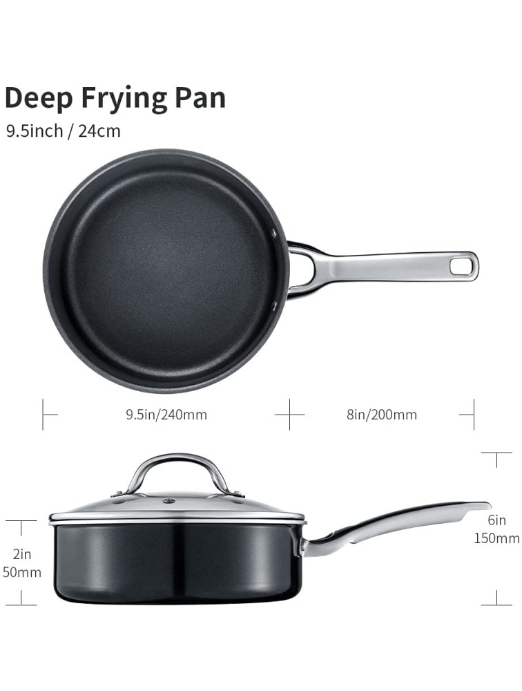 Saute Pan with Lid 3.5 QT Nonstick Deep Frying Pan 9.5-Inch Oven Safe Deep Skillet for Induction Hob Black - B8PU3RCT7