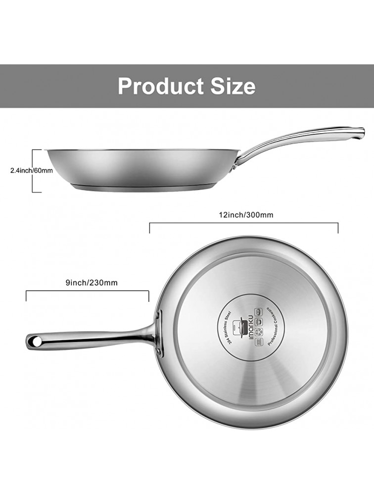 Stainless Steel Frying Pan 3 Ply Steel Skillet Professional Grade Pans for Cooking 12 Inch Cooking Surface-imarku stainless steel pan - BOZHAOLCU