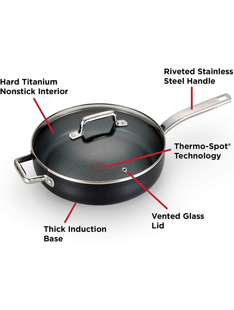 T-fal C51782 ProGrade Titanium Nonstick Thermo-Spot Dishwasher Safe PFOA Free with Induction Base Saute Pan Jumbo Cooker Cookware 5-Quart Black - BLVRRGRH5