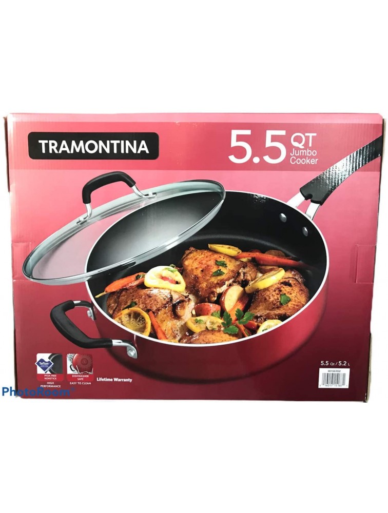 Tramontina 5.5 Quart Jumbo Cooker Nonstick Deep Saute Pan Dishwasher Safe Black - BBQ9RI03Z