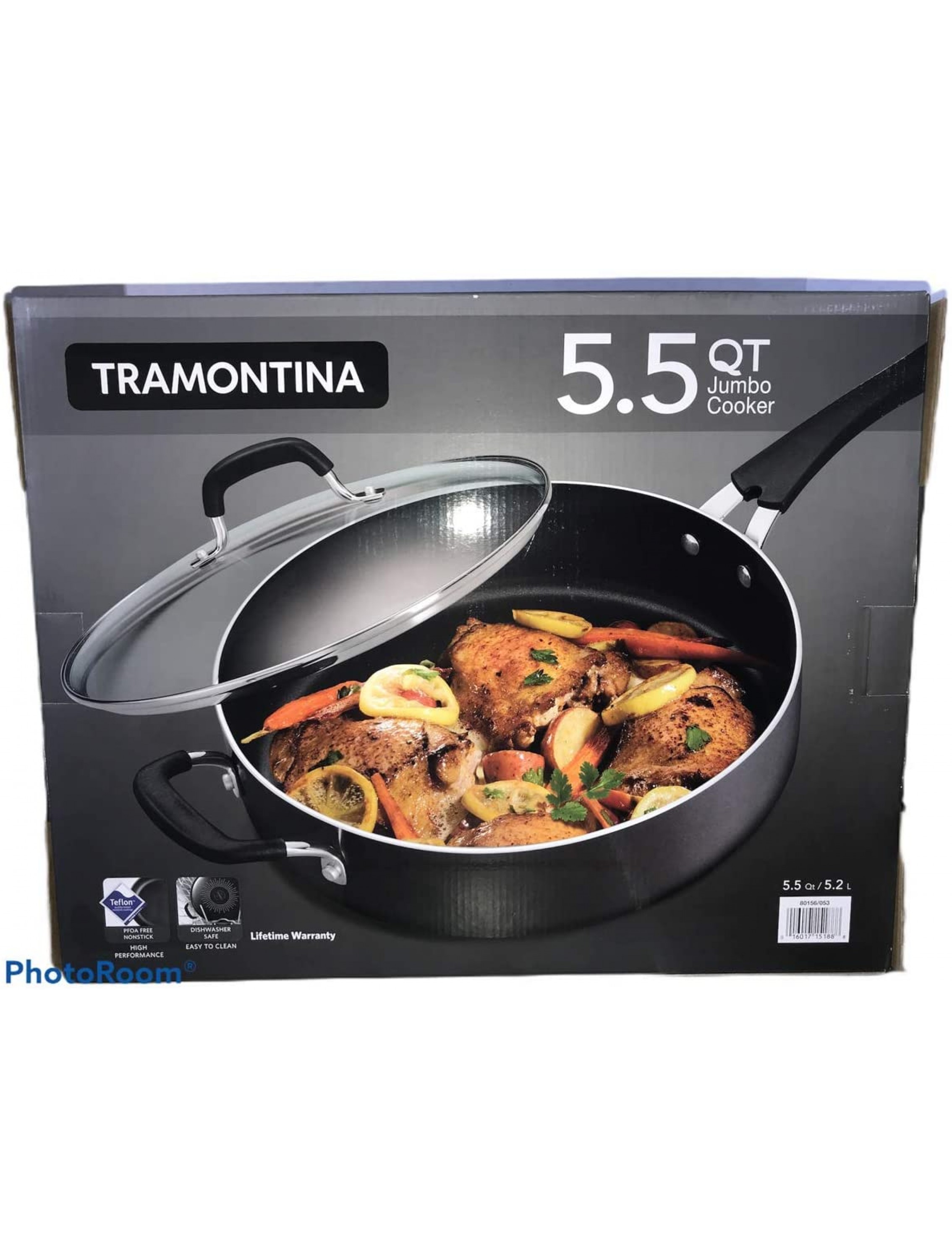 Tramontina 5.5 Quart Jumbo Cooker Nonstick Deep Saute Pan Dishwasher Safe Black - BBQ9RI03Z