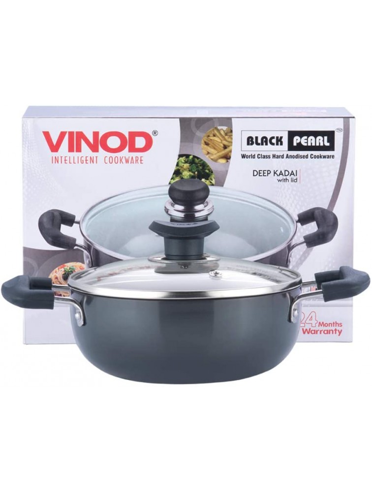Vinod Cookware Black Pearl Hard Anodized Deep Kadai with Lid 3.1 Liters - BQQAHA2PK