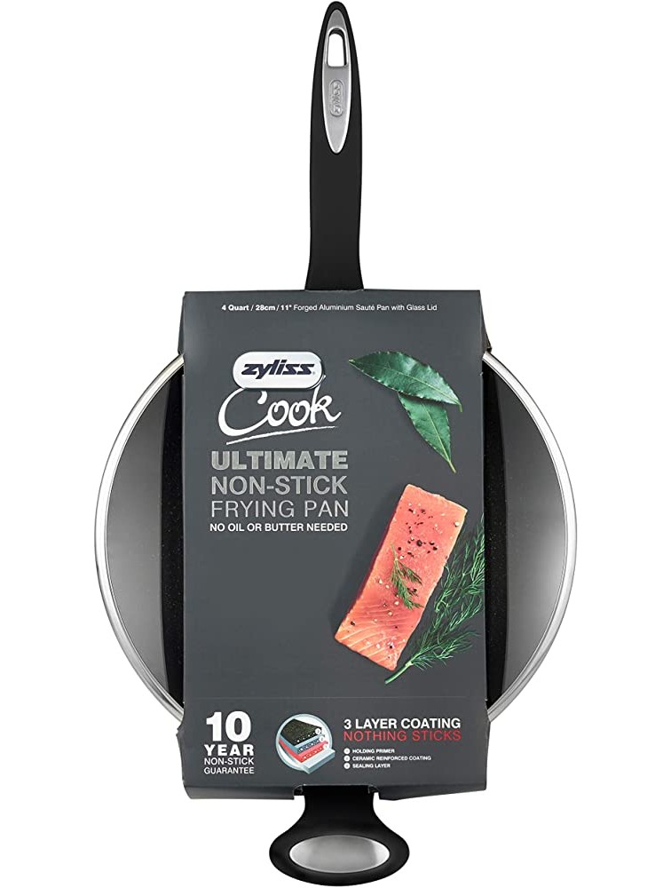 Zyliss Cook Non-Stick Forged Saut茅 Pan with Glass Lid Aluminium Black 53.9 x 29 x 15.6 cm - BR0IGLPA8