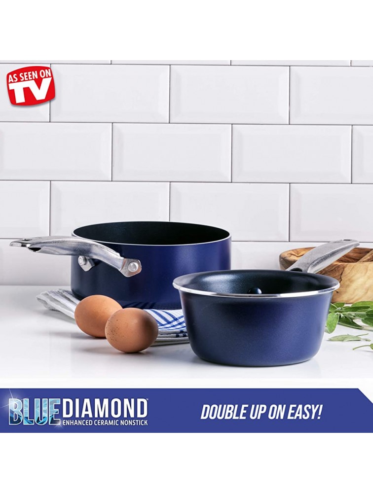 Blue Diamond Cookware Diamond Infused Ceramic Nonstick 1QT and 2QT Saucepan Pot Set PFAS-Free Dishwasher Safe Oven Safe Blue - BTIHUOXTD