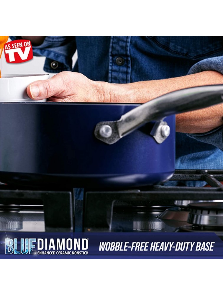 Blue Diamond Cookware Diamond Infused Ceramic Nonstick 1QT and 2QT Saucepan Pot Set PFAS-Free Dishwasher Safe Oven Safe Blue - BTIHUOXTD