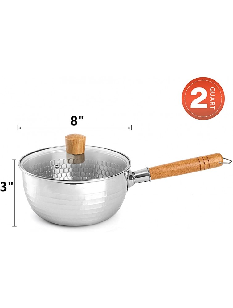 DEAYOU Stainless Steel Saucepan with Glass Lid 2 Quart Yukihira Sauce Pan with Wood Handle Traditional Japanese Snow Pan Pot with Two Side Spouts for Cooking Noodles Soups Hot Milk 8 - B4CP0WA9Z