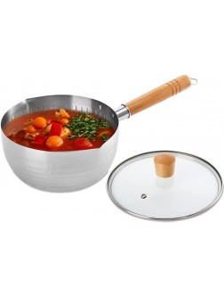 DEAYOU Stainless Steel Saucepan with Glass Lid 2 Quart Yukihira Sauce Pan with Wood Handle Traditional Japanese Snow Pan Pot with Two Side Spouts for Cooking Noodles Soups Hot Milk 8" - B4CP0WA9Z