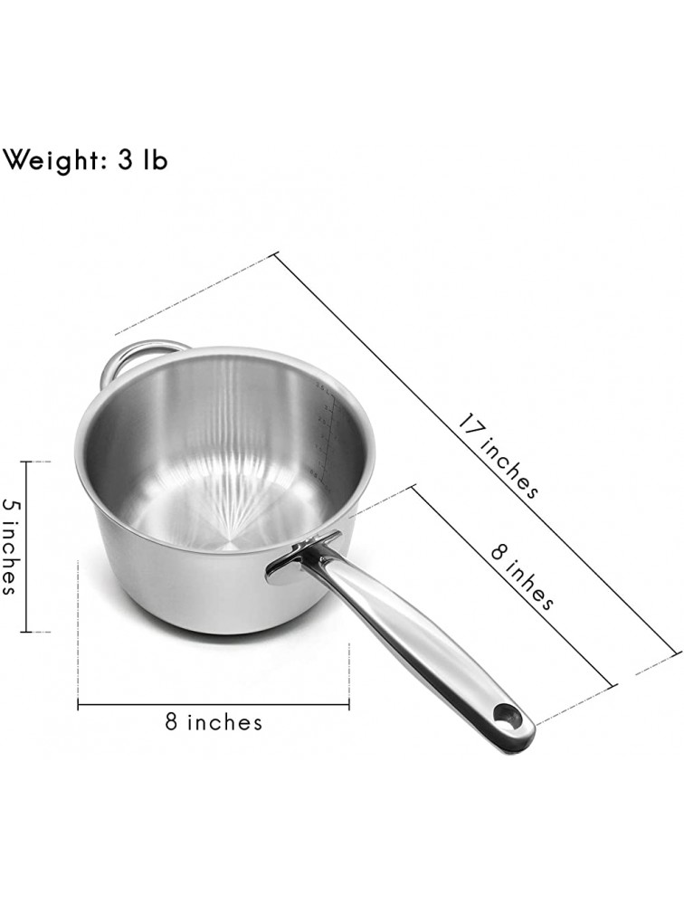 Fortune Candy 4-Quart Saucepan with Lid Tri-Ply 18 8 Stainless Steel Advanced Welding Technology Dishwasher Safe Induction Ready Mirror Finish - BXZ1PCUO3