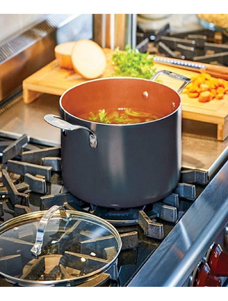 Gotham Steel Stock Pot with Ultra Nonstick Ceramic and Titanium Coating Includes Tempered Glass Lid – Dishwasher Safe 7 Quart Copper Black - BS6OFHZ8W