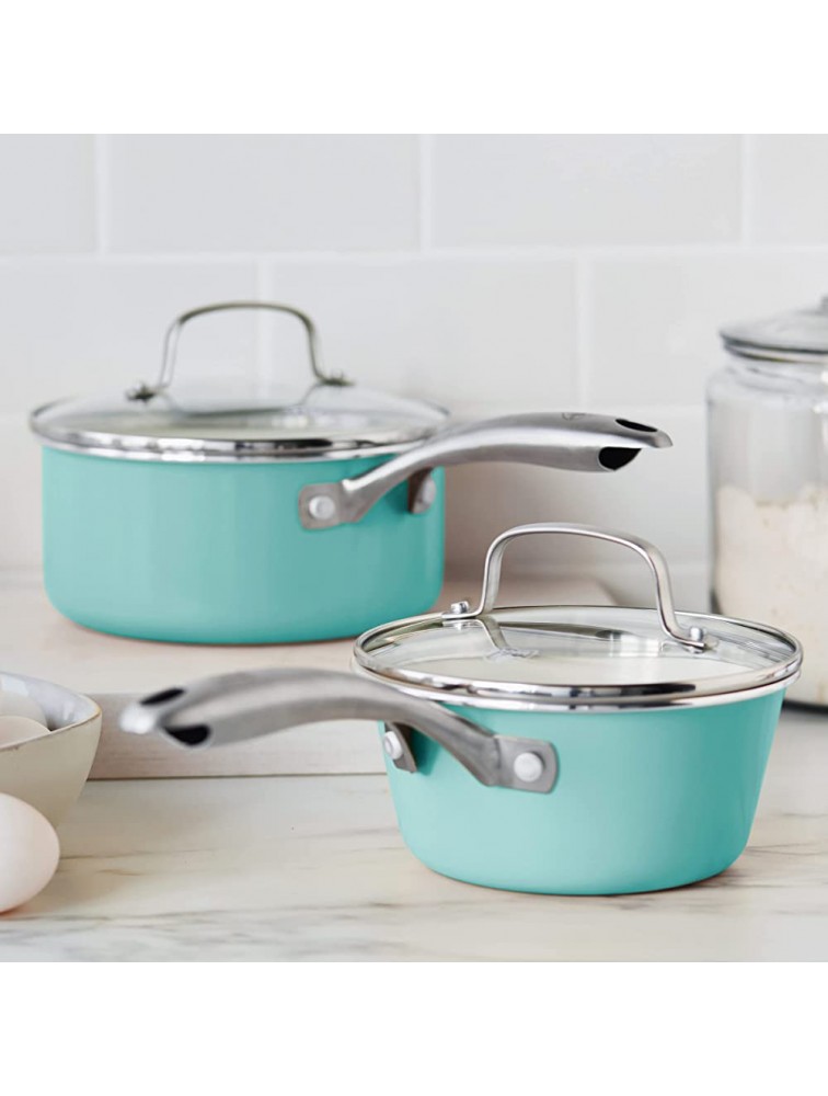 GreenLife Artisan Healthy Ceramic Nonstick 1QT and 2QT Saucepan Pot Set with Lids Stainless Steel Handle PFAS-Free Dishwasher Safe Oven Safe Turquoise - BBIEMN6MG
