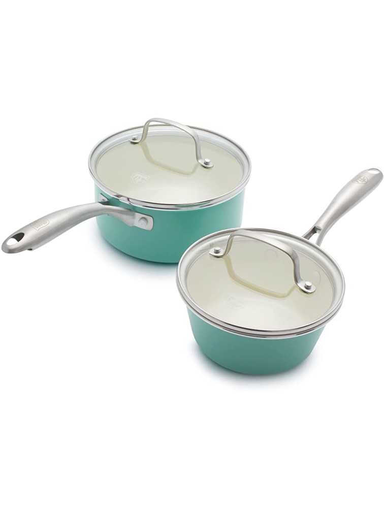 GreenLife Artisan Healthy Ceramic Nonstick 1QT and 2QT Saucepan Pot Set with Lids Stainless Steel Handle PFAS-Free Dishwasher Safe Oven Safe Turquoise - BBIEMN6MG