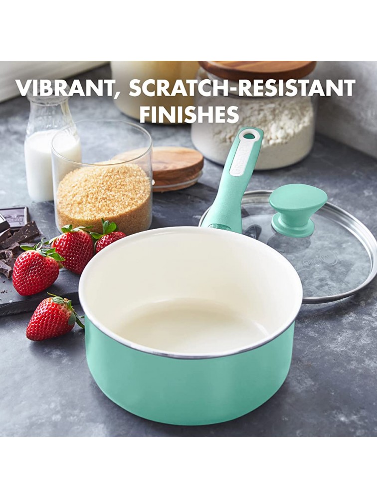 GreenPan Rio Healthy Ceramic Nonstick 2QT Saucepan with Lid PFAS-Free Dishwasher Safe Turquoise - BFF58OQKH