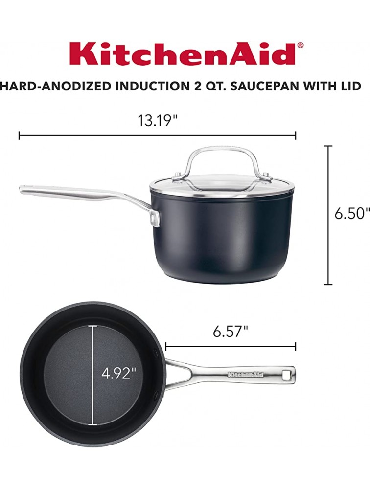 KitchenAid Hard Anodized Induction Nonstick Saucepan with Lid 2 Quart Matte Black - BWBN3E7T7