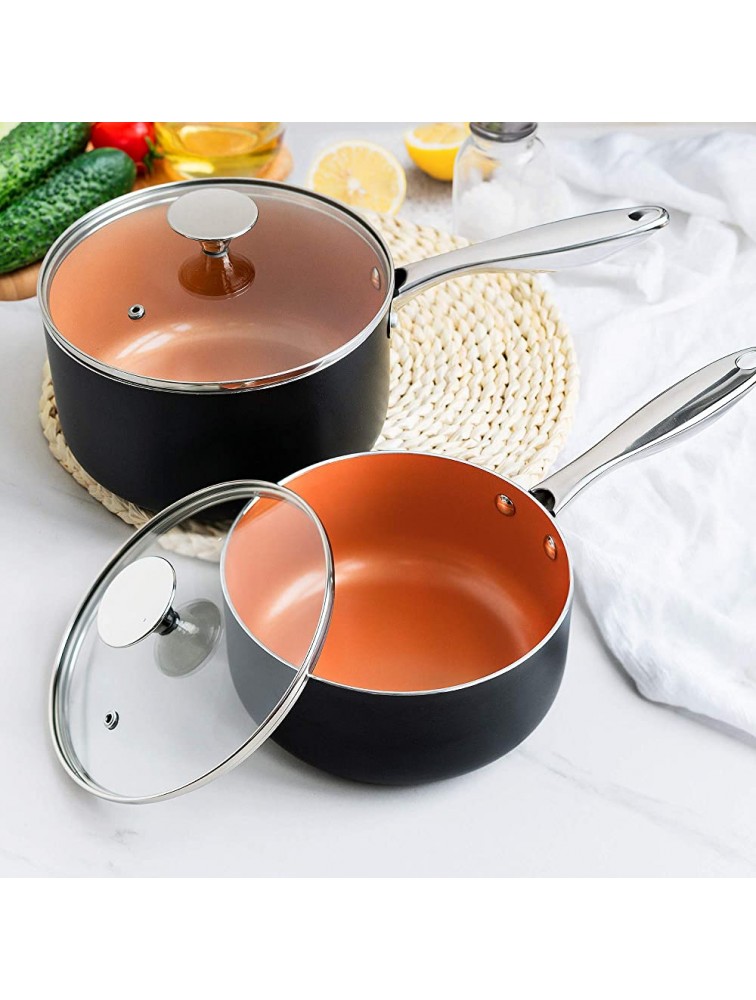 MICHELANGELO Saucepan Set with Lid Nonstick 1Qt & 2Qt Copper Sauce Pan Set with Lid Small Pot with Lid Ceramic Nonstick Saucepan Set Small Sauce Pots Copper Pot Set 1Qt & 2Qt - BW0M730JN
