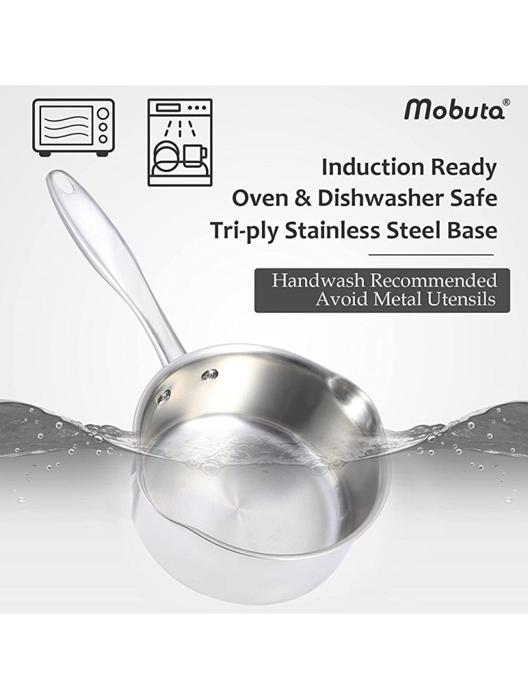 MOBUTA Stainless Steel Saucepan with Lid Small Sauce Pan Soup Pot Induction Ready Scale Mark & Tempered Glass Lid Dishwasher & Oven Safe 1.5 Quart - BEYAAWO1T