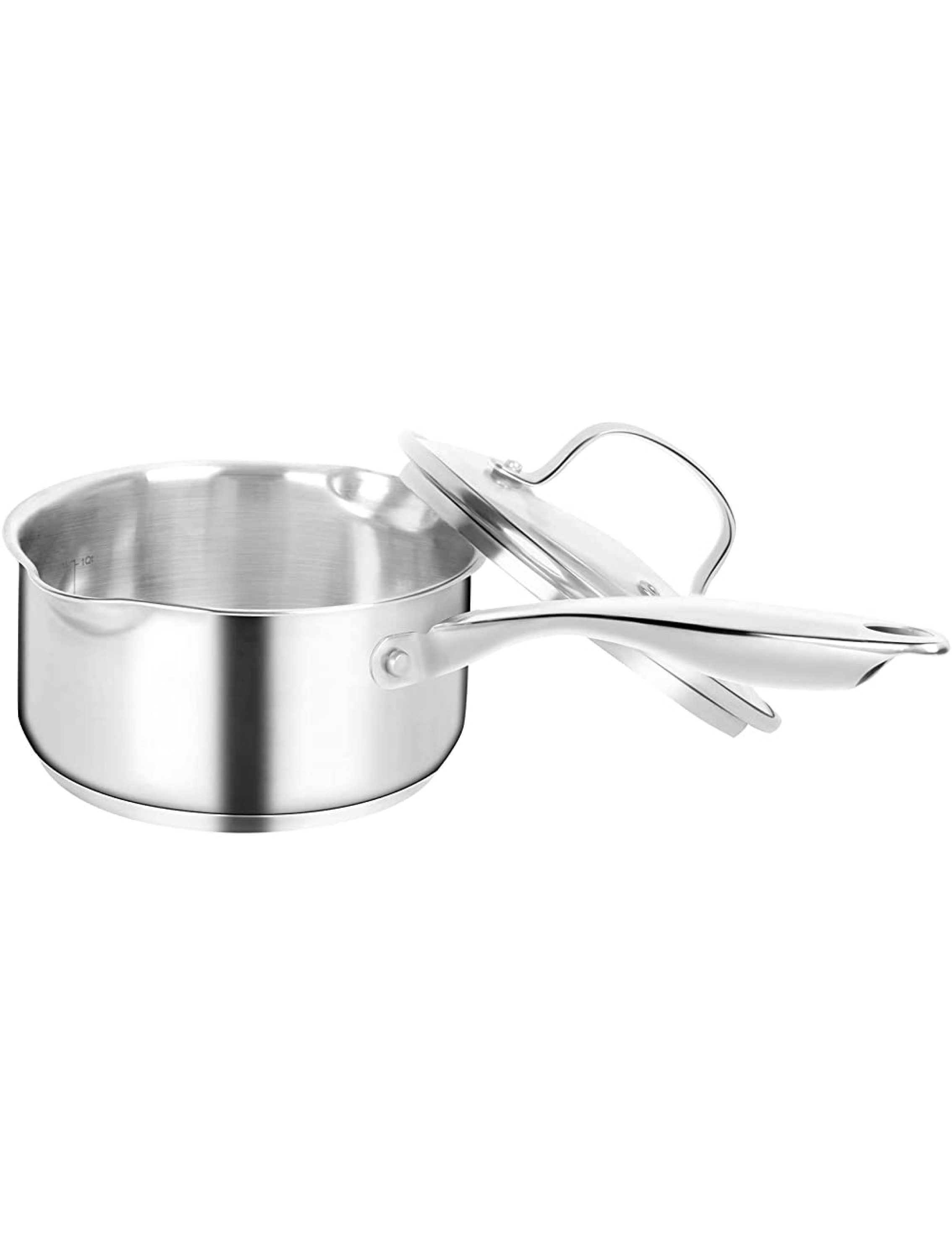 MOBUTA Stainless Steel Saucepan with Lid Small Sauce Pan Soup Pot Induction Ready Scale Mark & Tempered Glass Lid Dishwasher & Oven Safe 1.5 Quart - BEYAAWO1T
