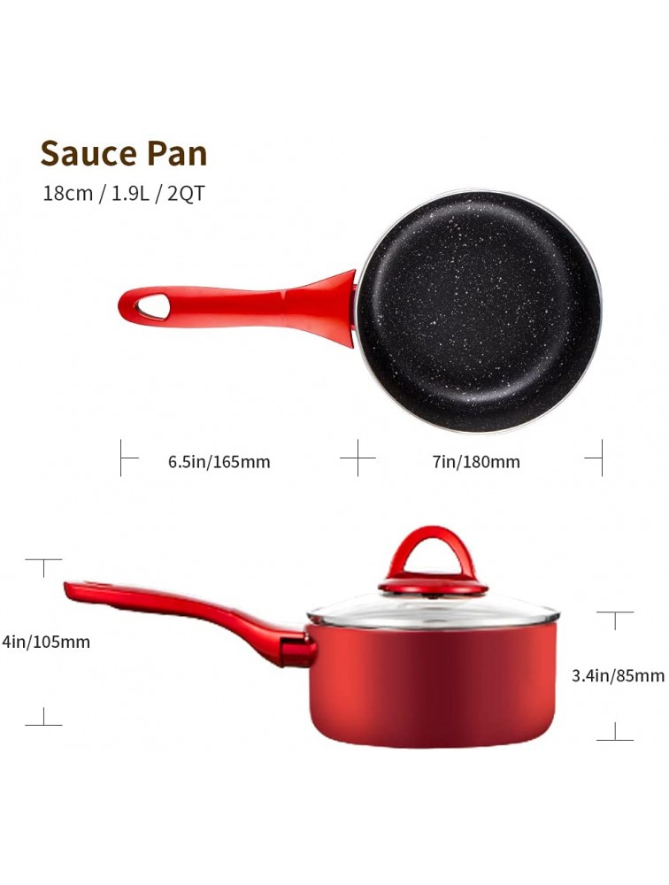 N++A Saucepan with Lid 2 quart Nonstick Sauce Pans for All Stoves 100% Non-toxic Small Pot Red Saucier Dishwasher Safe Induction - BX3RSHM8I