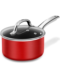 Nonstick Saucepan with Lid Cooking Pans 2.5 Quart PFOA Free Induction Pan Suitable for Gas Electric Induction Cooktops Dishwasher Safe Red - B9MY9B0K5