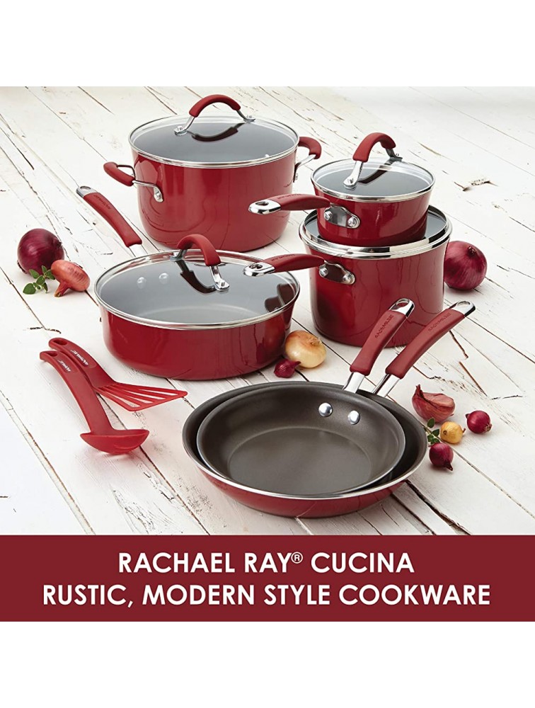 Rachael Ray Cucina Nonstick Sauce Pan Saucepan with Lid 2 Quart Red - BVQGBQ0SA