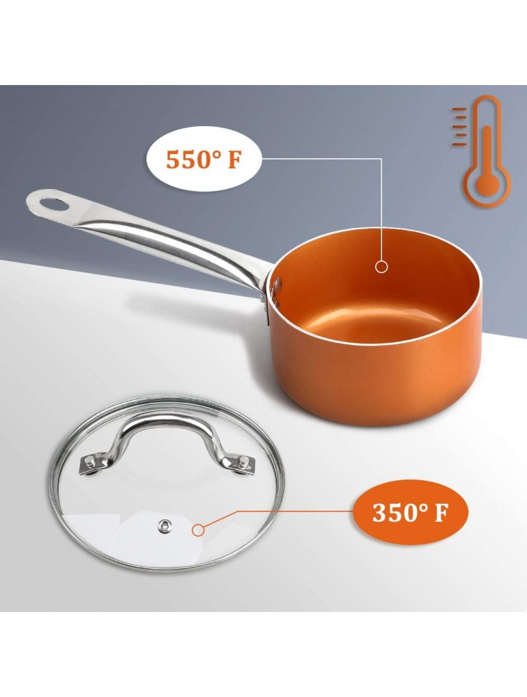 SHINEURI 1 1 2 qt Copper Saucepan Mini Saute Pan with Lid Cooking for Soup Stew Sauce Pasta & Reheat Food Compatible for Induction Gas Electric & Stovetops Perfect for 1 2 Person Meal - B5E1LOT33