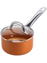 SHINEURI 1 1 2 qt Copper Saucepan Mini Saute Pan with Lid Cooking for Soup Stew Sauce Pasta & Reheat Food Compatible for Induction Gas Electric & Stovetops  Perfect for 1 2 Person Meal - B5E1LOT33