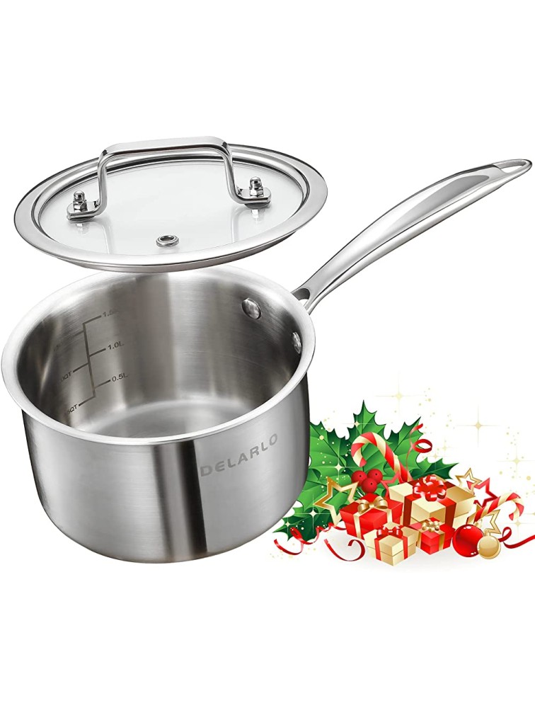 Stainless Steel Small Saucepan With Lid Induction Cooking Sauce Pot Sauce Pans 18 8 Tri-Ply Stainless Steel Heavy Bottom Saucier Pot Cookware Dishwasher Safe & Oven Safe2 Quart - B3TGP8UCA
