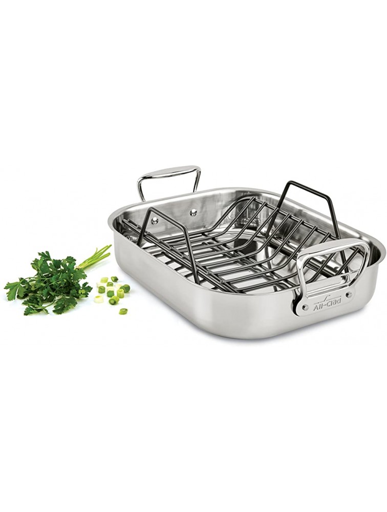 All-Clad Gourmet Stainless Steel Nonstick Roaster with Rack 11 x 14 inch Silver - BL5H8GXKA