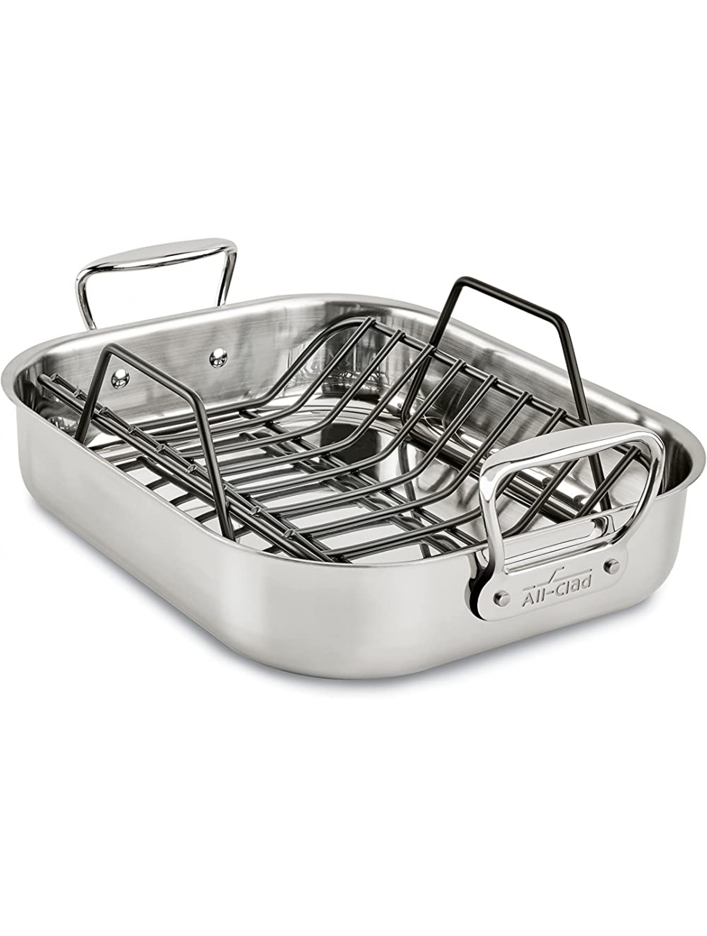 All-Clad Gourmet Stainless Steel Nonstick Roaster with Rack 11 x 14 inch Silver - BL5H8GXKA
