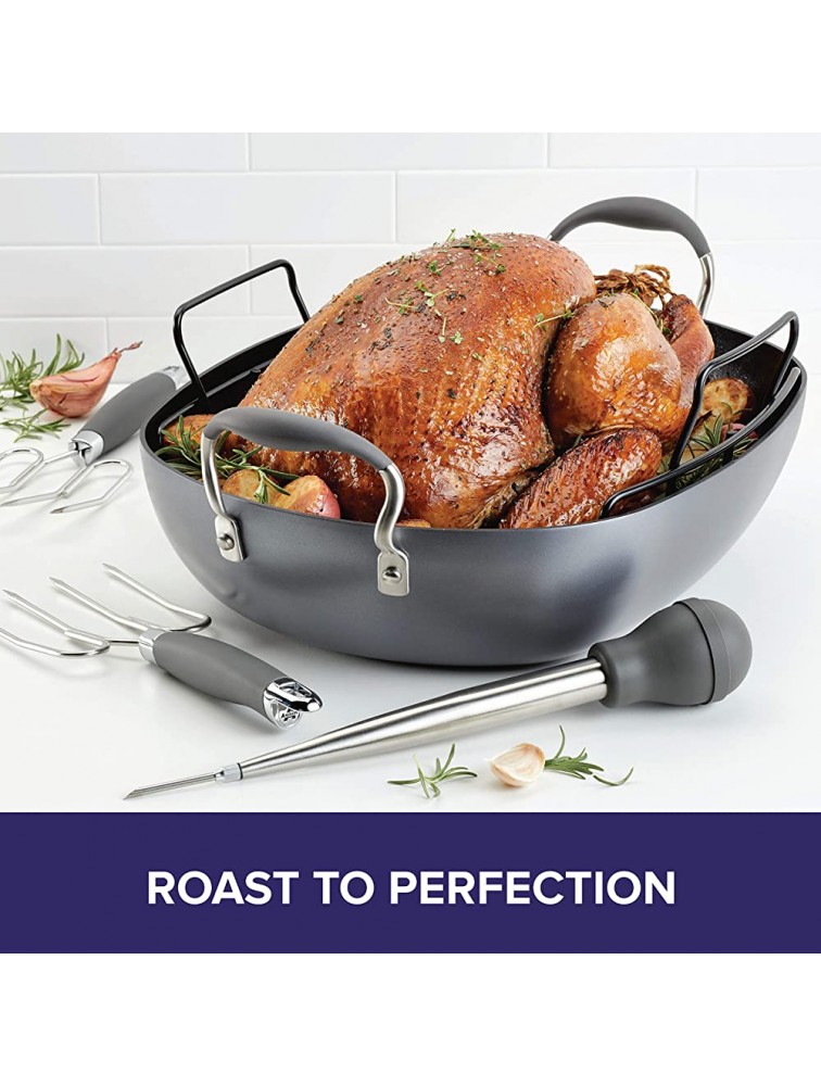 Anolon Advanced Home Hard Anodized Nonstick Roaster Roasting Pan with Utensils 16 Inch x 13 Inch Moonstone - BUVM14RY8