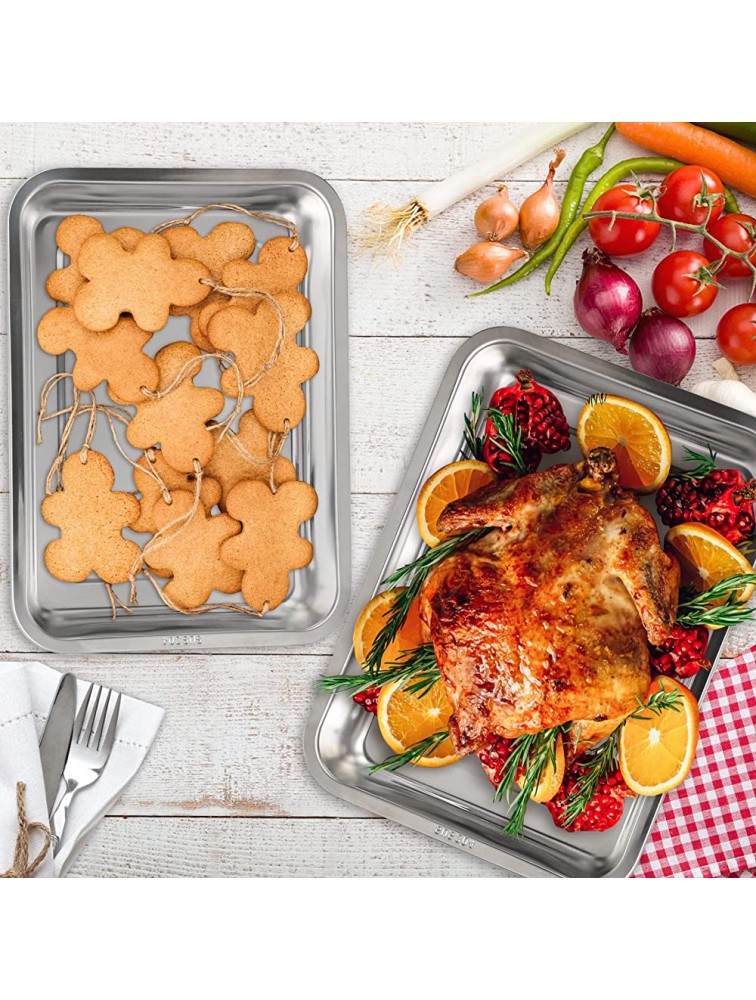 Baking Tray Pan Stainless Steel Roasting Pan Large Deep Tray Baking Pan for Turkey Baking Healthy & Durable,Brushed Surface & Dishwasher Safe 15.7x11.8x1.9INCH - BSX4EZ8Y9