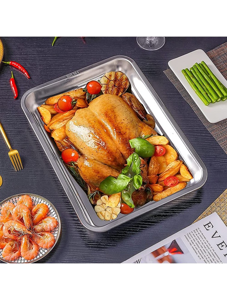 Baking Tray Pan Stainless Steel Roasting Pan Large Deep Tray Baking Pan for Turkey Baking Healthy & Durable,Brushed Surface & Dishwasher Safe 15.7x11.8x1.9INCH - BSX4EZ8Y9