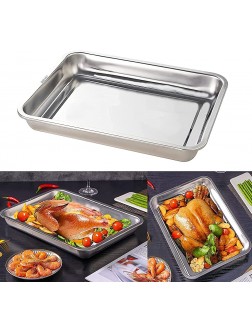 Baking Tray Pan Stainless Steel Roasting Pan Large Deep Tray Baking Pan for Turkey Baking  Healthy & Durable,Brushed Surface & Dishwasher Safe 15.7x11.8x1.9INCH - BSX4EZ8Y9