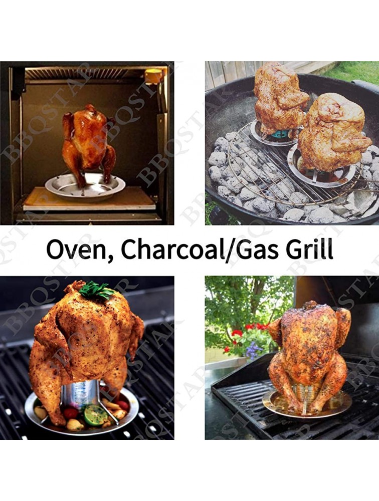 BBQSTAR Beer Can Chicken Stand Stainless Steel Vertical Chicken Roaster Rack Beer Butt Chicken Holder with Drip Pan for Oven Grill 7.68 by 6.5 Inch - B0OLCP8B7