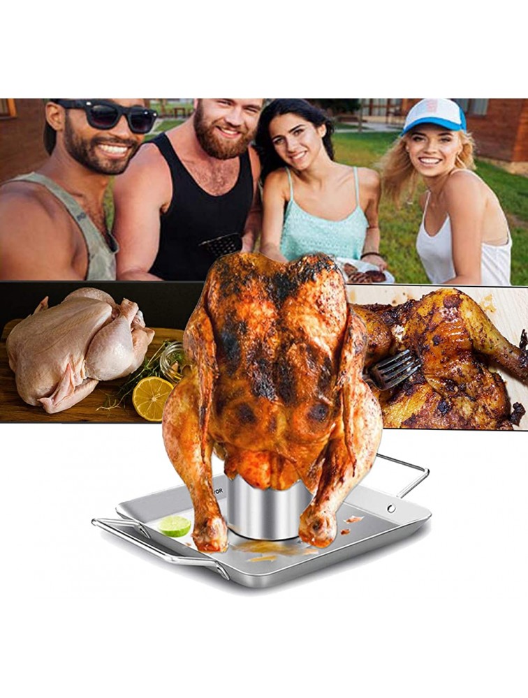 G.a HOMEFAVOR Turkey Rosting Pan Beer Can Chicken Roaster Rack Stainless Steel BBQ Roasting Holder for Grill Smoker or Oven Dishwasher Safe + 2 Silicone Brush BBQ Tool Sets - BZBC02FSH