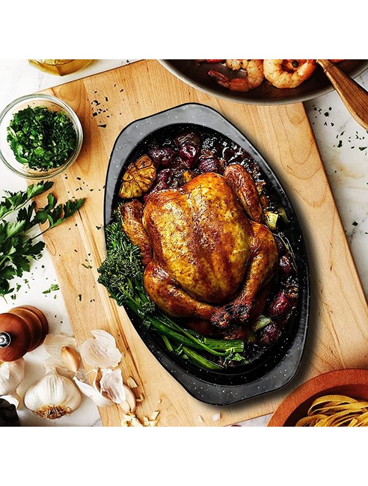JY COOKMENT Granite Roaster Pan Small 13” Enameled Roasting Pan with Domed Lid. Oval Turkey Roaster Pot Broiler Pan Great for Small Chicken Lamb. Dishwasher Safe Cookware Fit for 7Lb Bird - BAGTIAKRZ