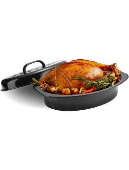 JY COOKMENT Granite Roaster Pan Small 13” Enameled Roasting Pan with Domed Lid. Oval Turkey Roaster Pot Broiler Pan Great for Small Chicken Lamb. Dishwasher Safe Cookware Fit for 7Lb Bird - BAGTIAKRZ